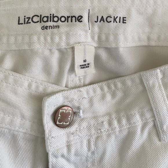 Liz Claiborne Denim Jackie Cotton Cuffed White Jeans Womens Size 10 - Picture 8 of 10